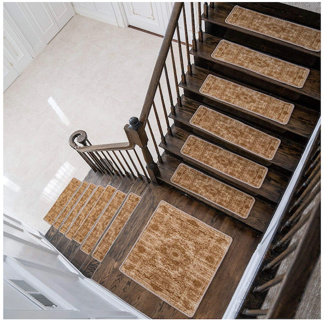 Dean Attachable Non-Slip Sisal Carpet Stair Tread Runner Rugs - Desert/Sand (Set of 13) Plus A Matching 2' x 3' Landing Mat